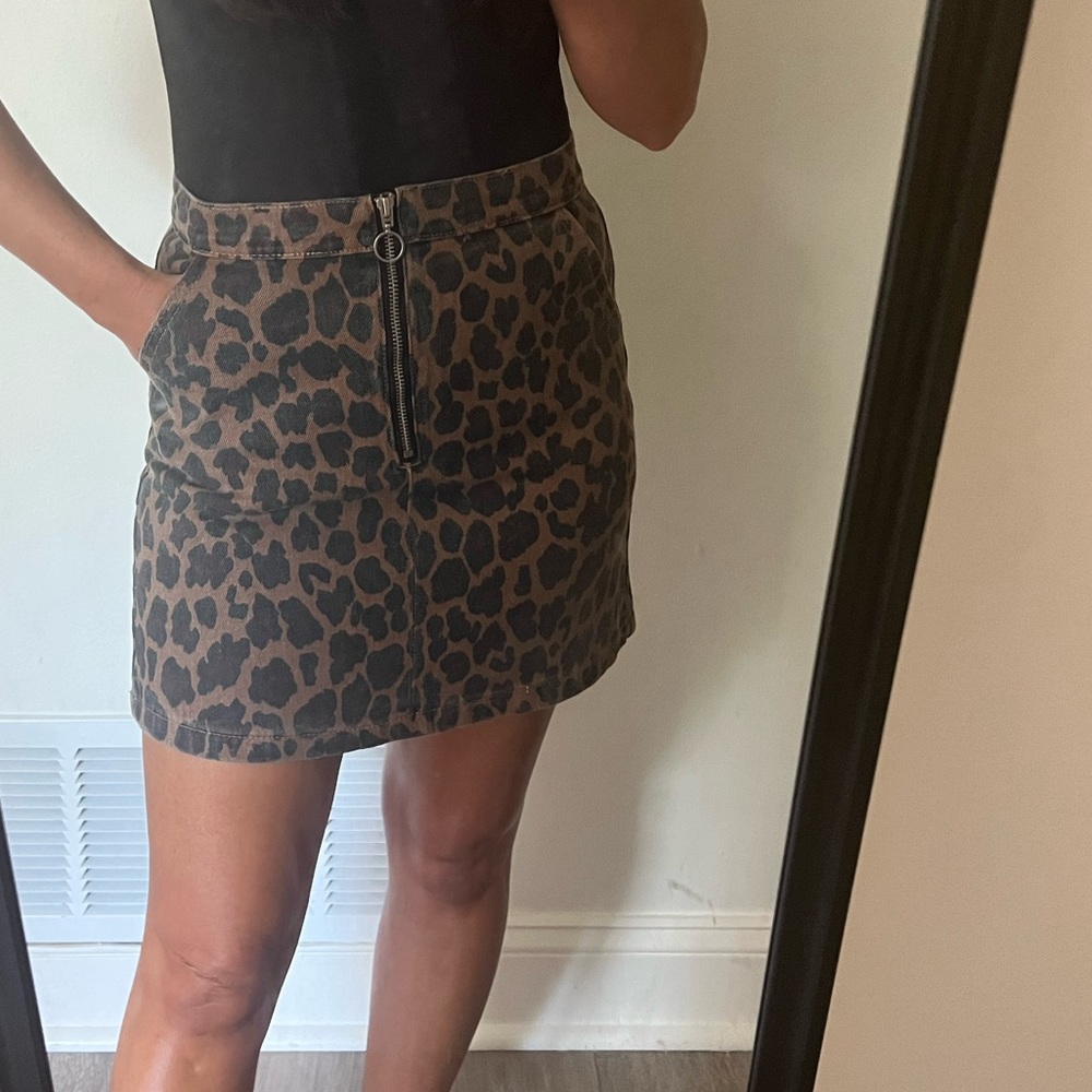 Denim Leopard Skirt